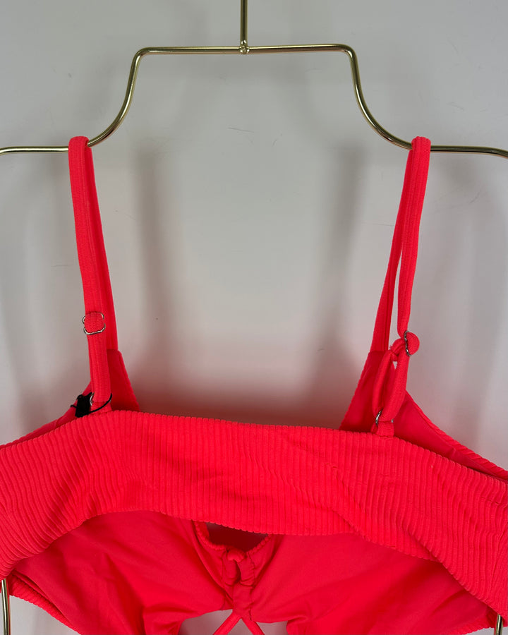 Neon Coral Front Cut Out One Piece Swimsuit - Small