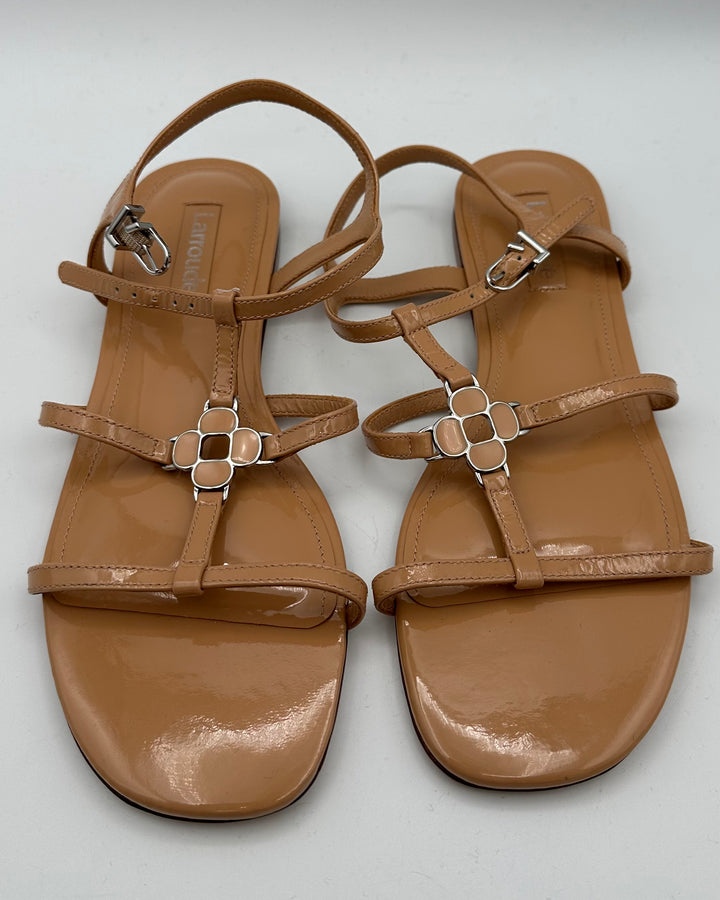 Tan Patent Leather Sandals - Size 6.5