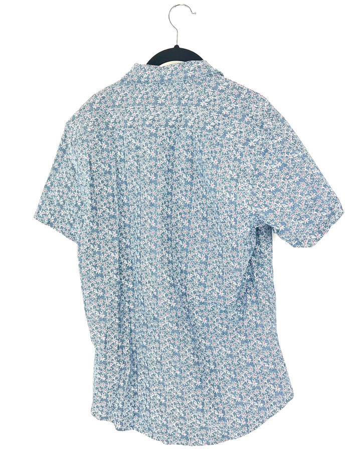 MENS Red, White and Denim Color Button-Up - Medium
