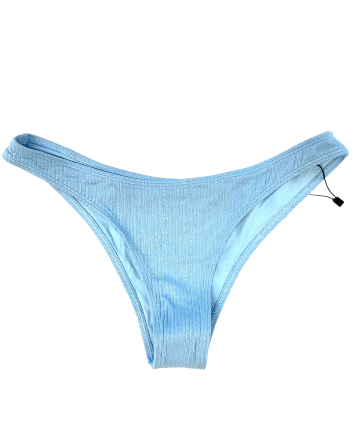Light Blue Metallic Mid Rise Bikini Bottom - Extra Extra Large