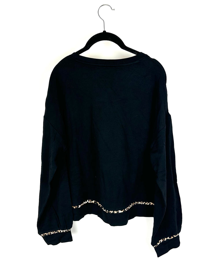 Black and Leopard Print Loungewear Set - Small