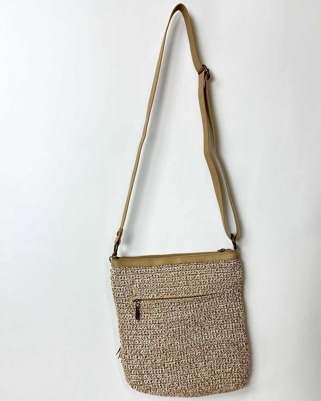 Beige Crossbody Bag With Peace Sign Symbol