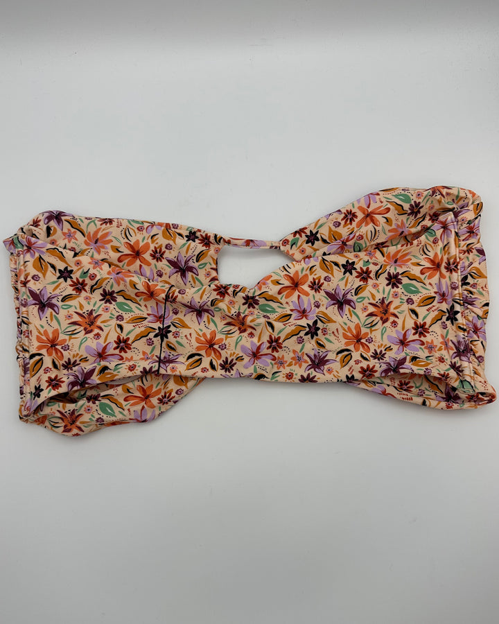 Light Orange Floral Strapless Bandeau Bikini Top - Extra Extra Large