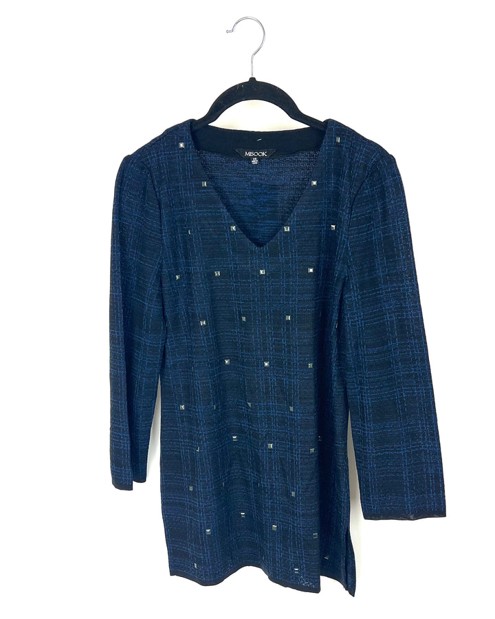 Muted Blue and Black Knit Shirt With Black Studs - Size 2-4