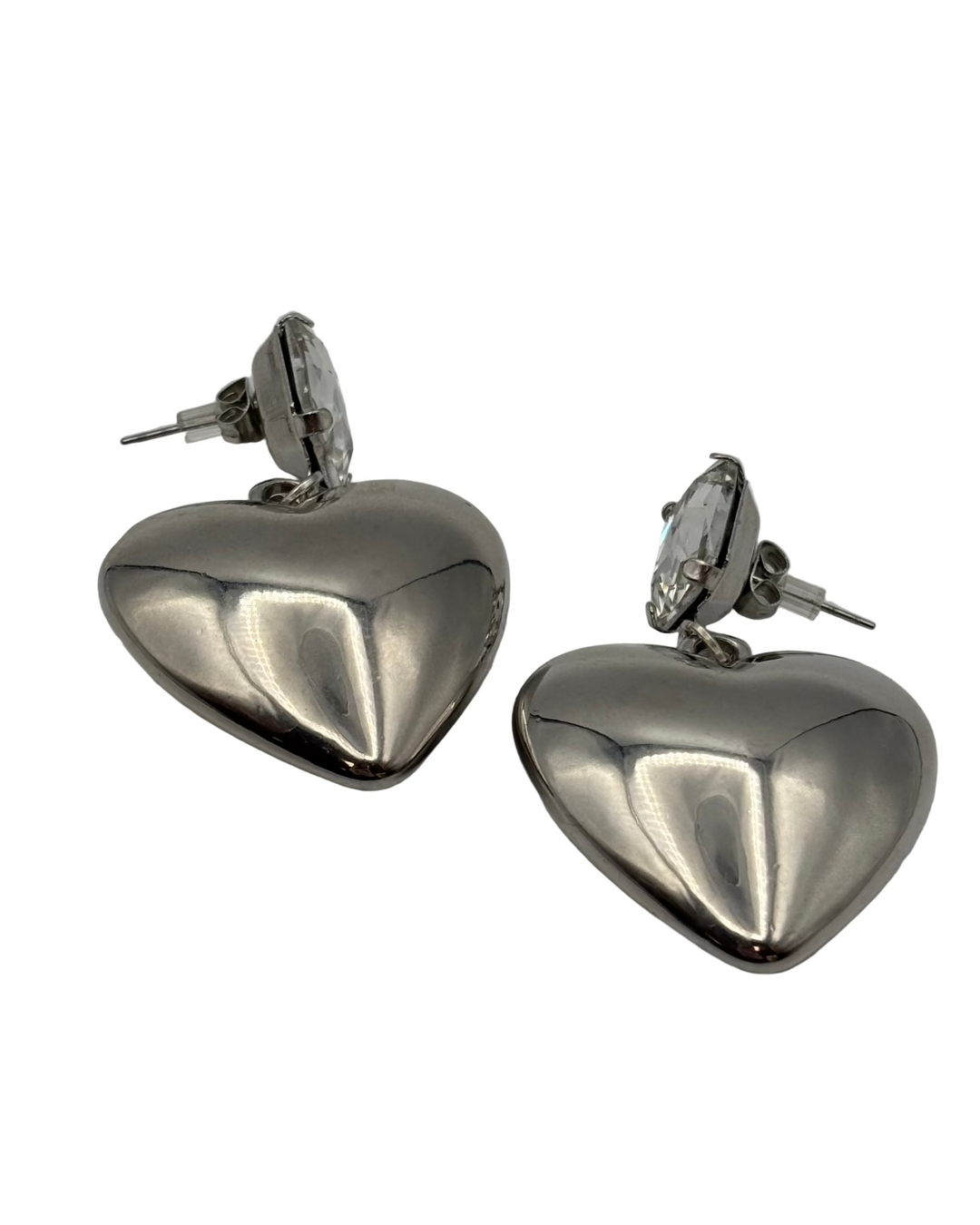 Silver Heart Drop Earrings