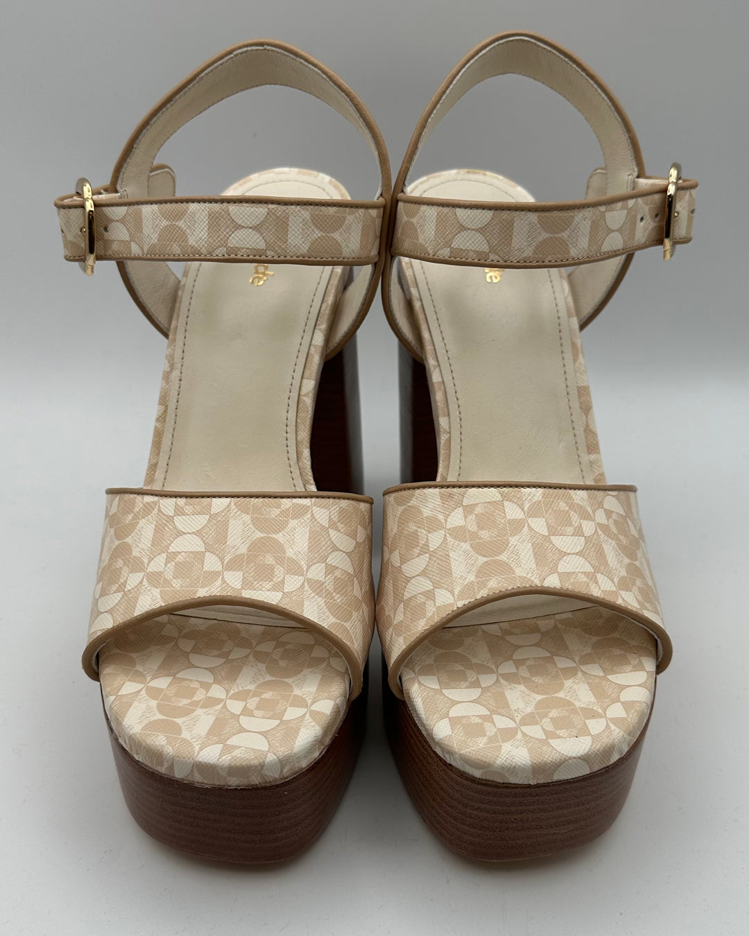 Cream and Brown Printed Heels - Size 9