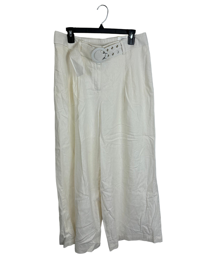 Ivory Linen Belted Pants - Size 4/6
