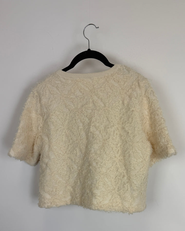 Cream Short Sleeve Shaggy Cardigan - Size 2/4