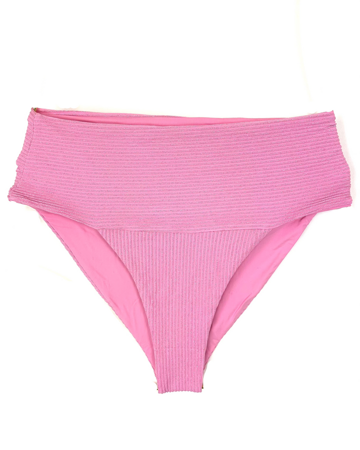 Metallic Pink Thick Waistband and Fuller Coverage Bikini Bottom - Extra Small and Small