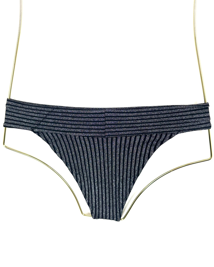 Black Metallic Cheeky Bikini Bottom - XL, XXL, XXXL