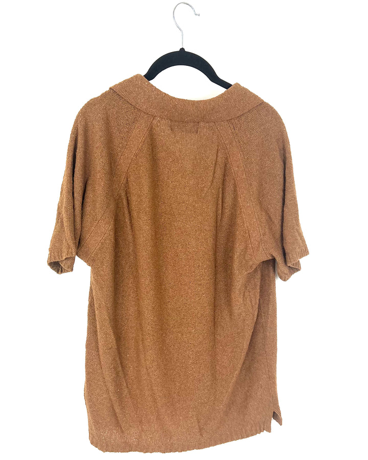 MENS Brown Short Sleeve Collared Shirt - Small