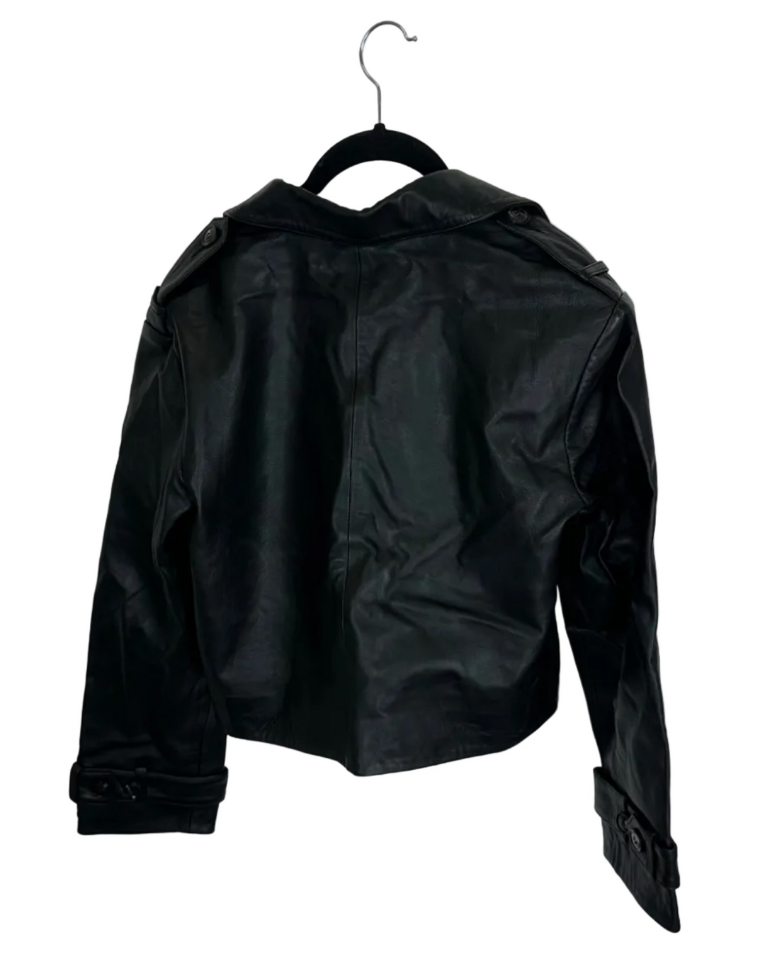 Black Leather Cropped Trench - Size 4/6