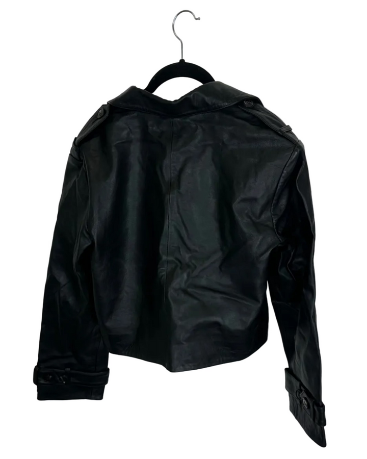 Black Leather Cropped Trench - Size 4/6