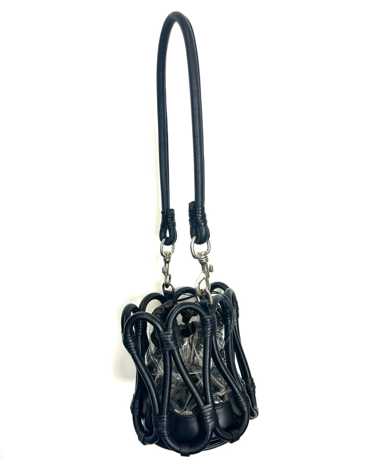 Black Leather Loop Bucket Bag