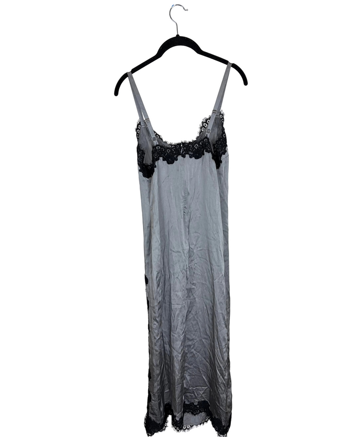 Gray Silk Dress with Black Lace Detailing - Size 4