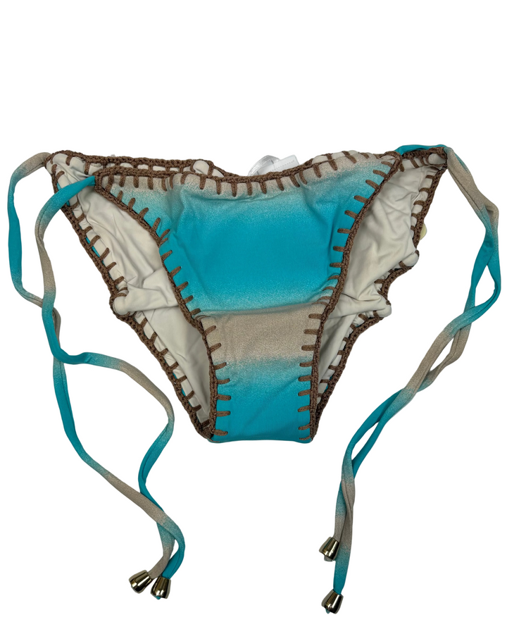 Sky Blue and Ivory Reversible Crochet Scrunch Tie Bikini Bottom - XS, XL