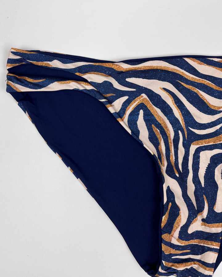 Blue Animal Print Reversible Cut Out Bikini Bottom - Extra Large