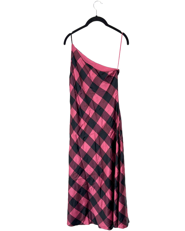 Pink Plaid One shoulder Dress- Size 4
