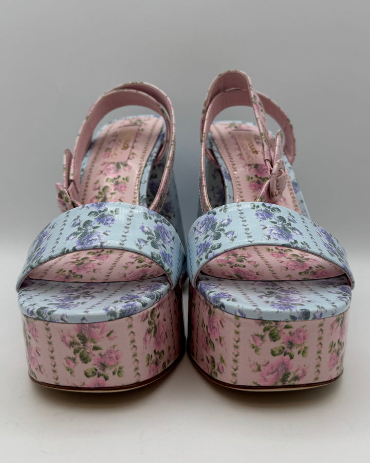 Pink And Blue Floral Platform Heels - Size 7 and 7.5