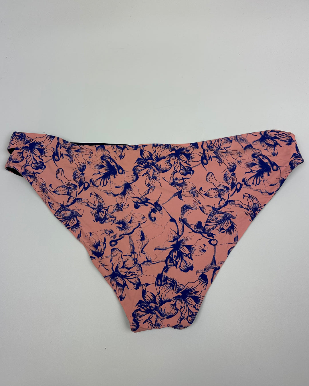 Dusty Pink and Blue Floral Side Cut Out Bikini Bottom - Extra Large