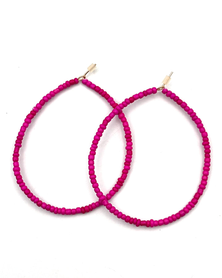 Magenta Pink Beaded Hoop Earring
