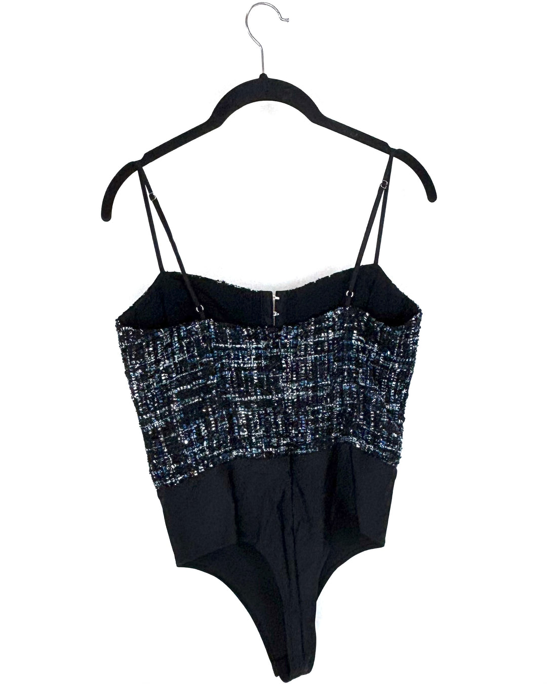 Black and Blue Tweed Bodysuit - Size 4