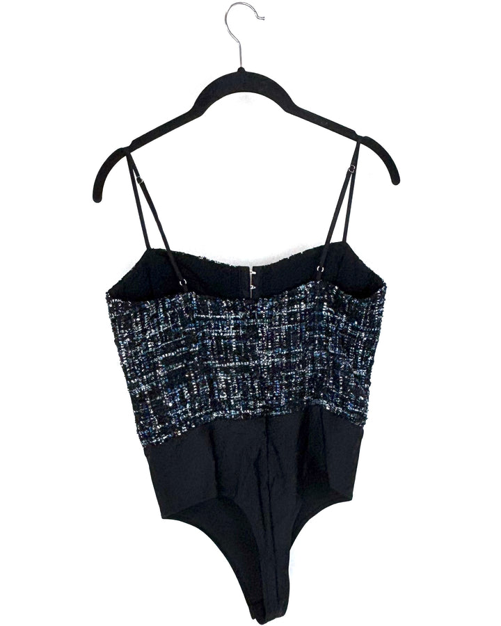Black and Blue Tweed Bodysuit - Size 4