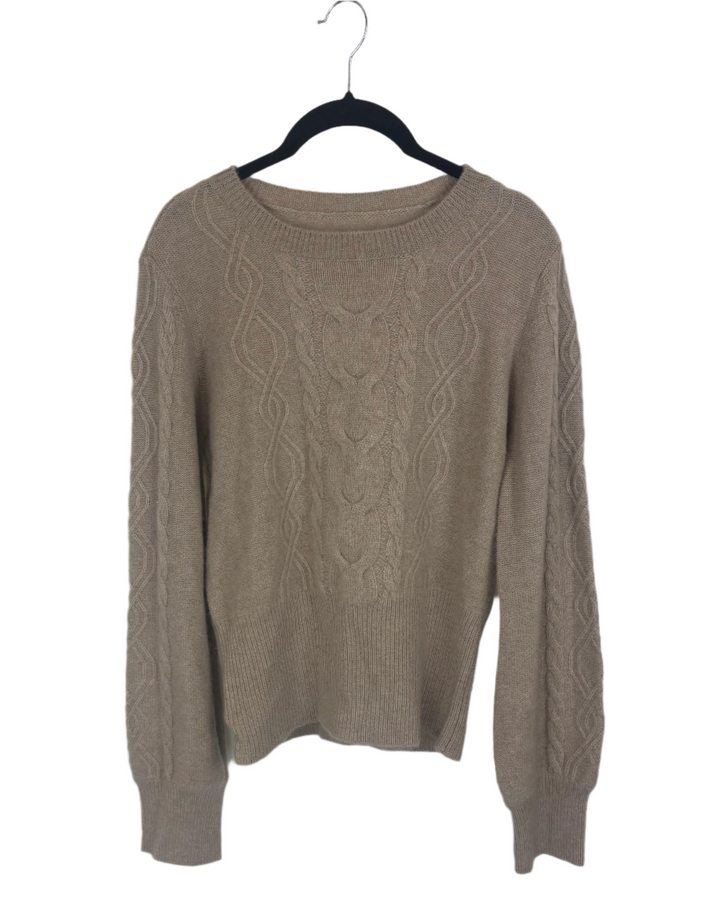 Oatmeal Fuzzy Knit Sweater - Small
