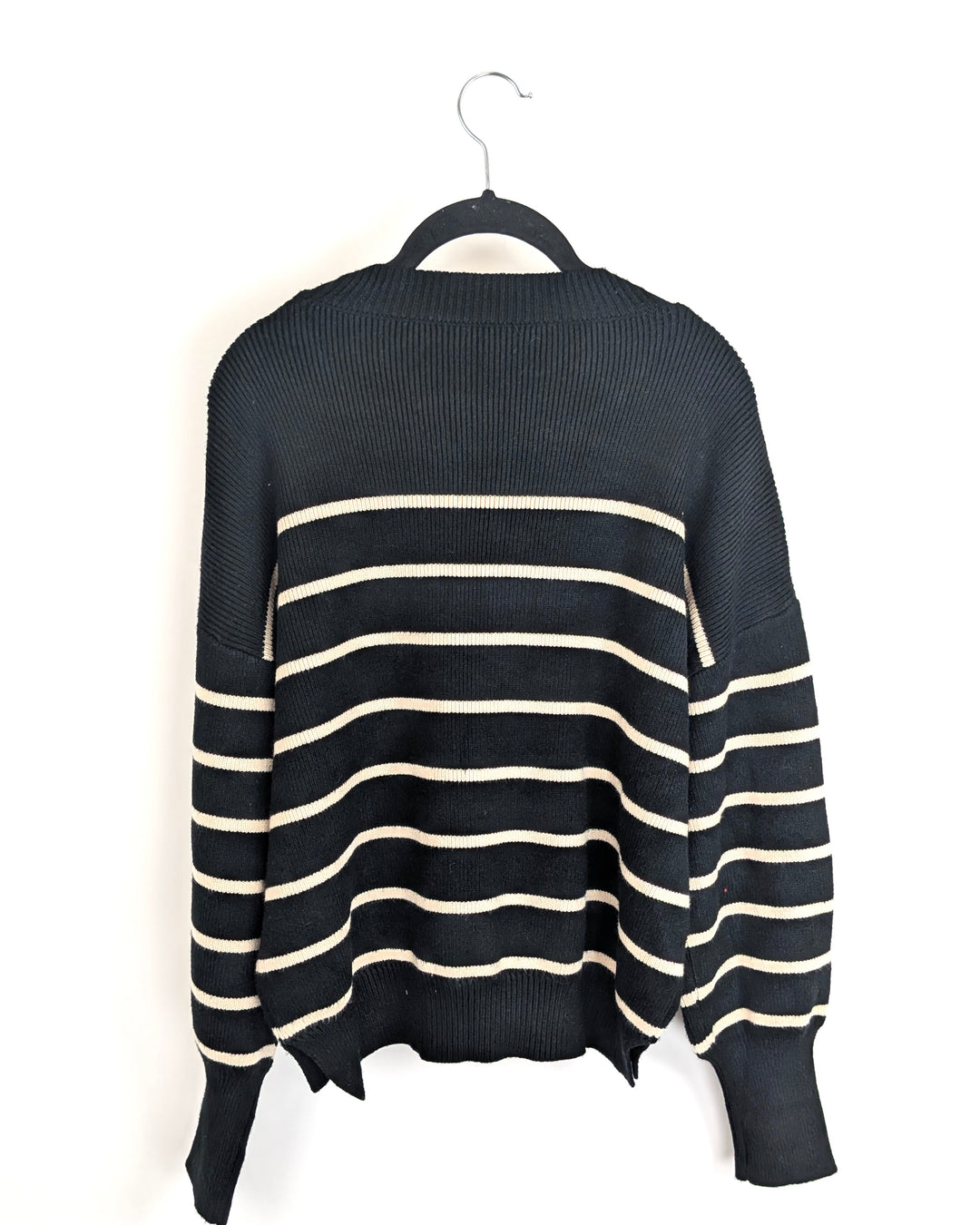 Black Cream Striped Mockneck Sweater - Small