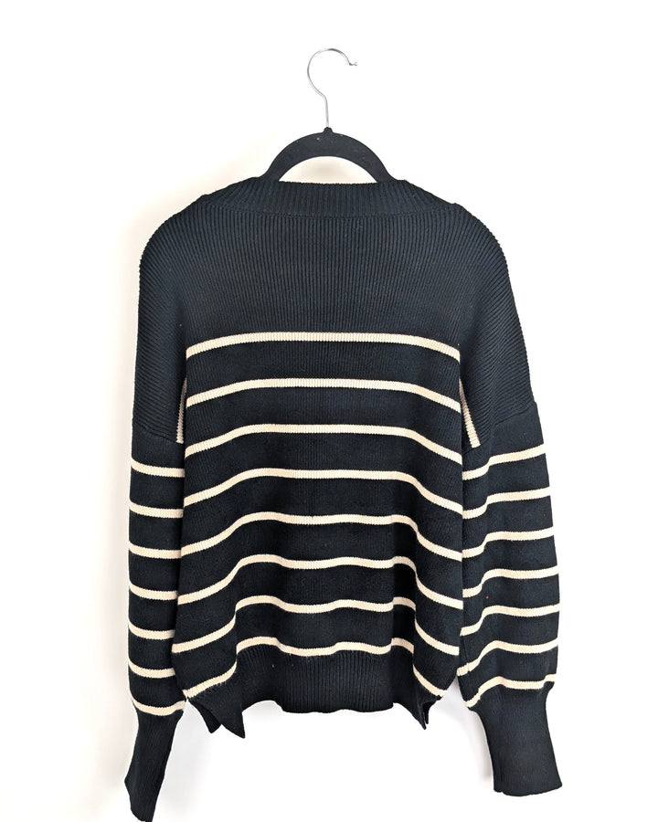 Black Cream Striped Mockneck Sweater - Small