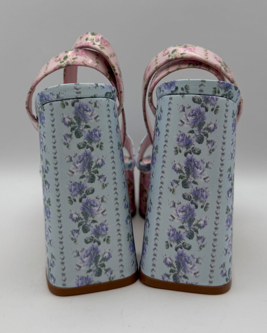 Pink And Blue Floral Platform Heels - Size 7 and 7.5