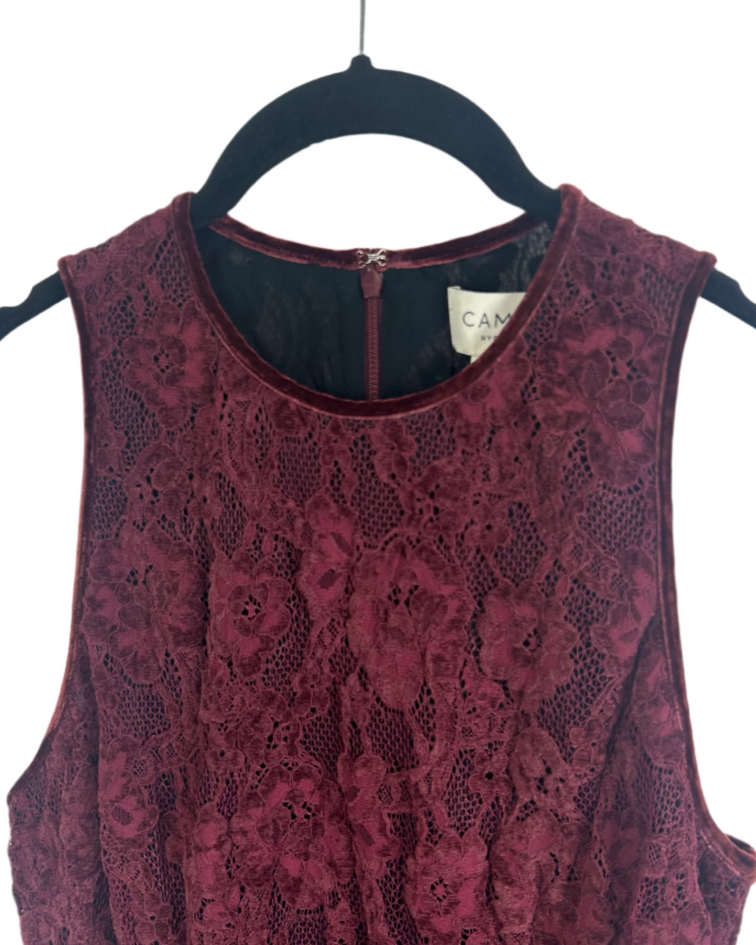 Burgundy High Neck Velvet Lace Dress - Size 4