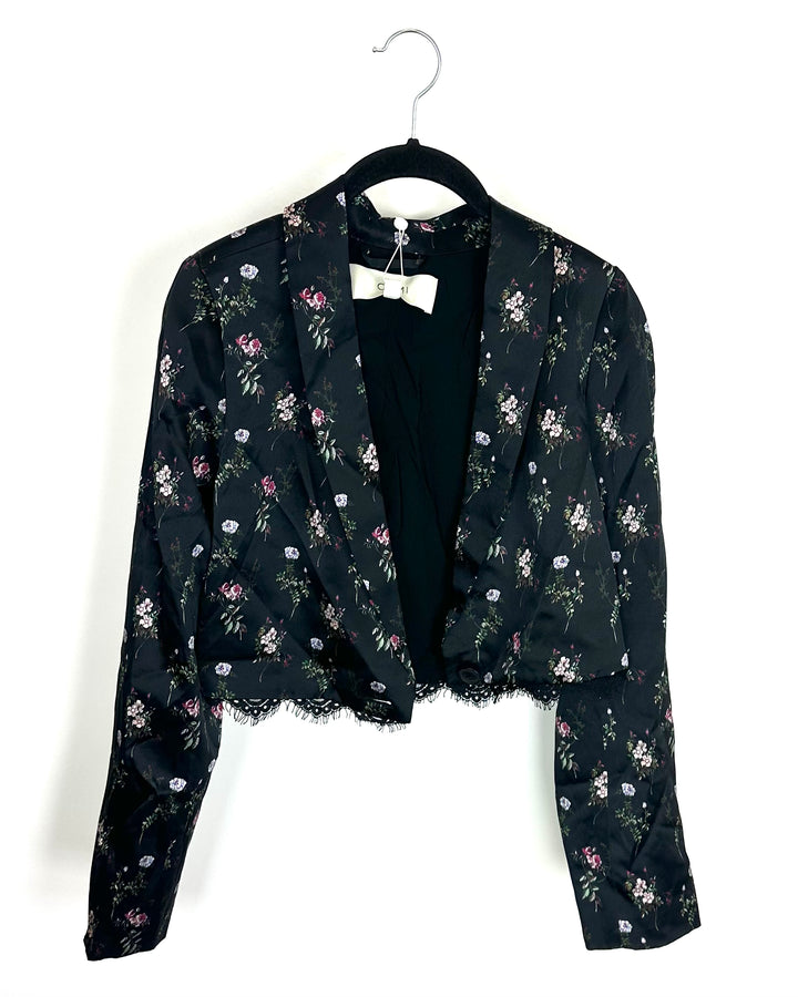 Floral Silk Cropped Blazer - Size 0/2