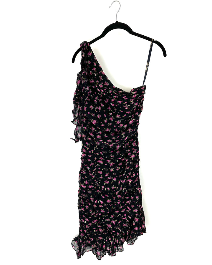 Black and Pink Floral Dress - Size 0/2