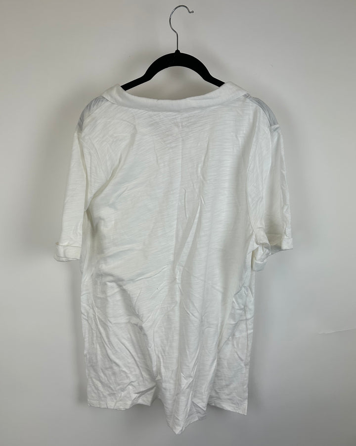 White Short Sleeve Top With Collar - Size 10/12