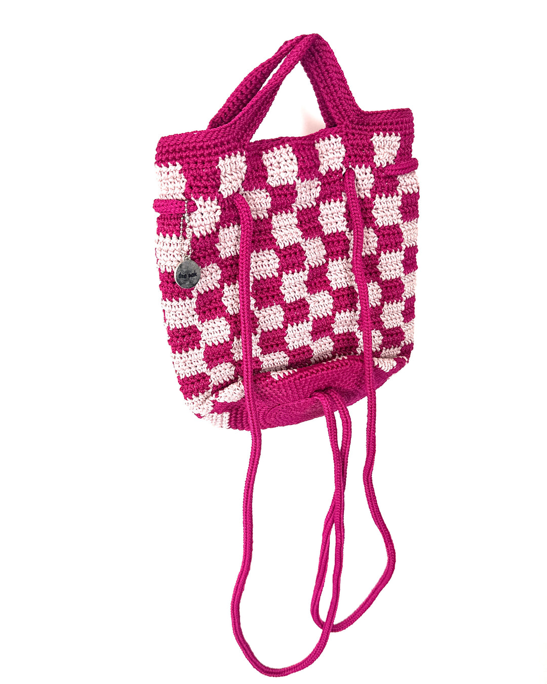 Pink Checkered Print Crochet Convertible Backpack