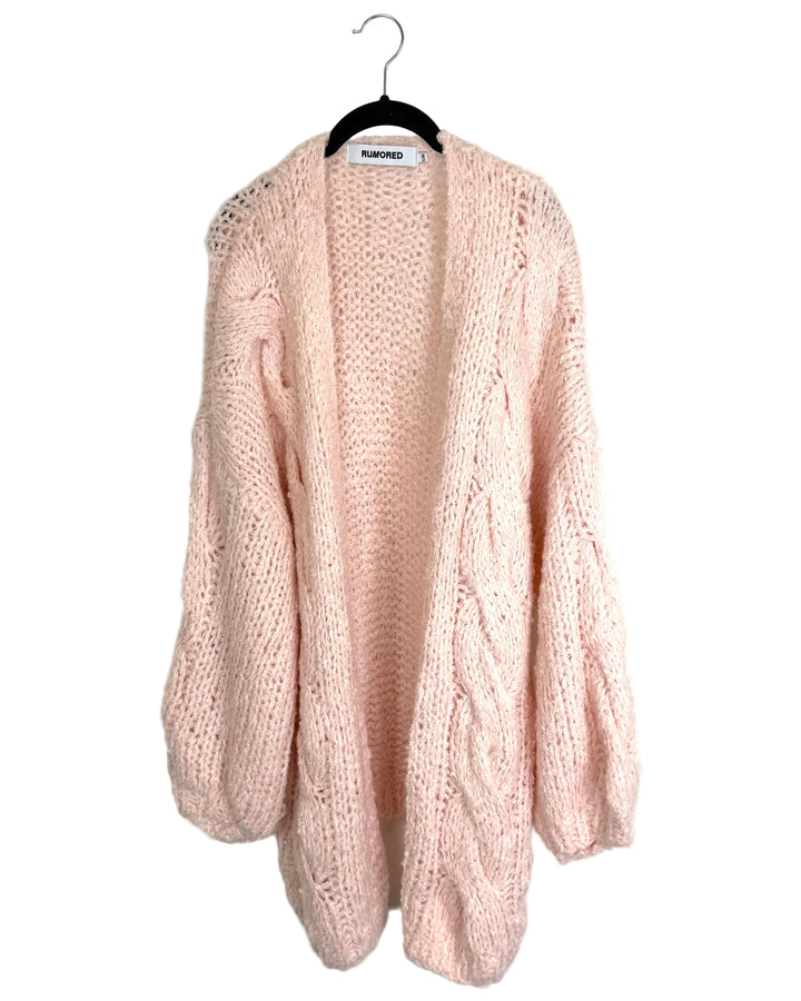 Pale Pink Open Knit Cardigan - Size 8/10