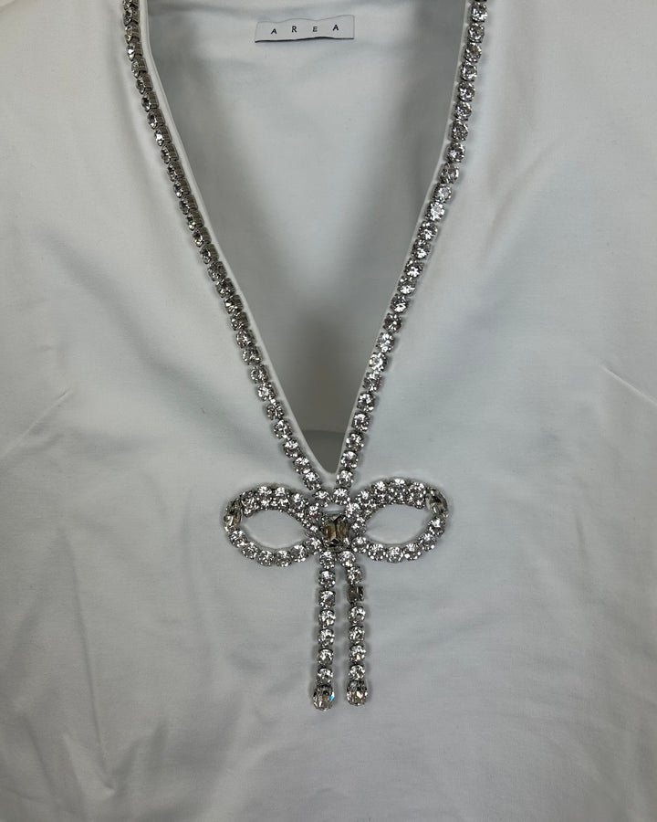 White Gem Stone Bow T-Shirt Dress - Size 8/10 and 10/12