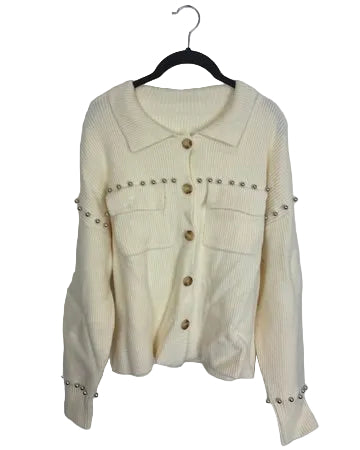 Cream Studded Cardigan - Size 6/8
