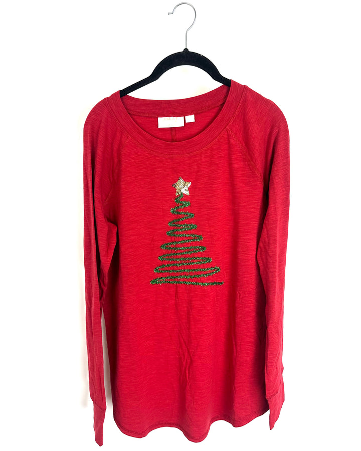 Red Long Sleeve with Decorative Tree - Size 6/8