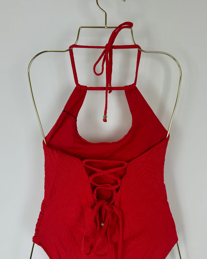 Red Embossed One Piece Swimsuit - Extra Small and Small