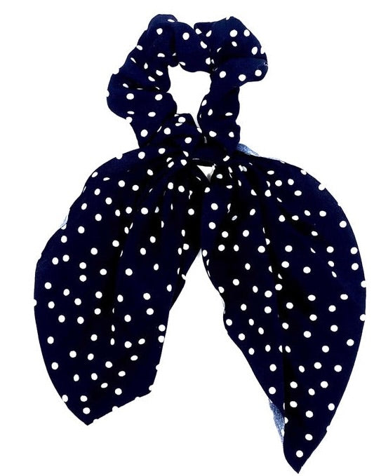 Navy And White Polka Dot Bow Scrunchie