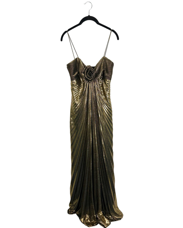 Mac Duggal Gold Pleated Dress - Size 2