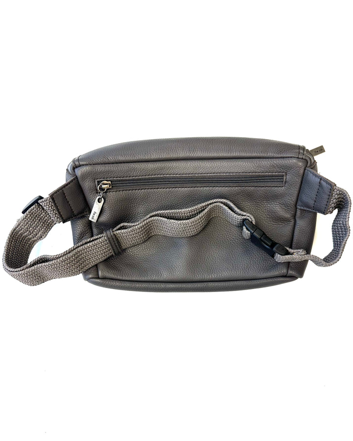 Large Dark Grey Leather Belt Bag