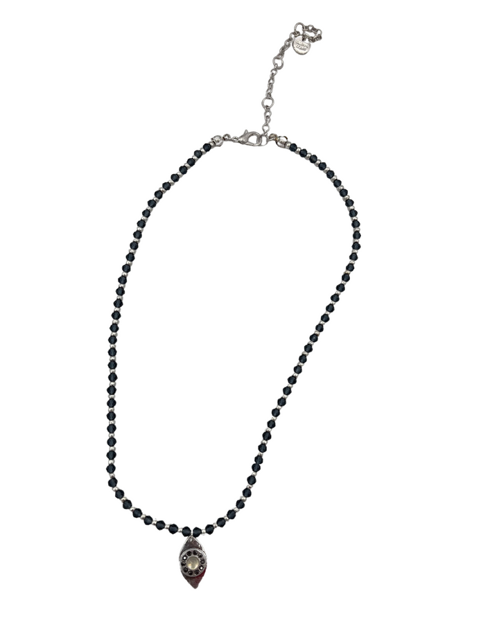 Navy Blue Beaded Eye Pendant Necklace