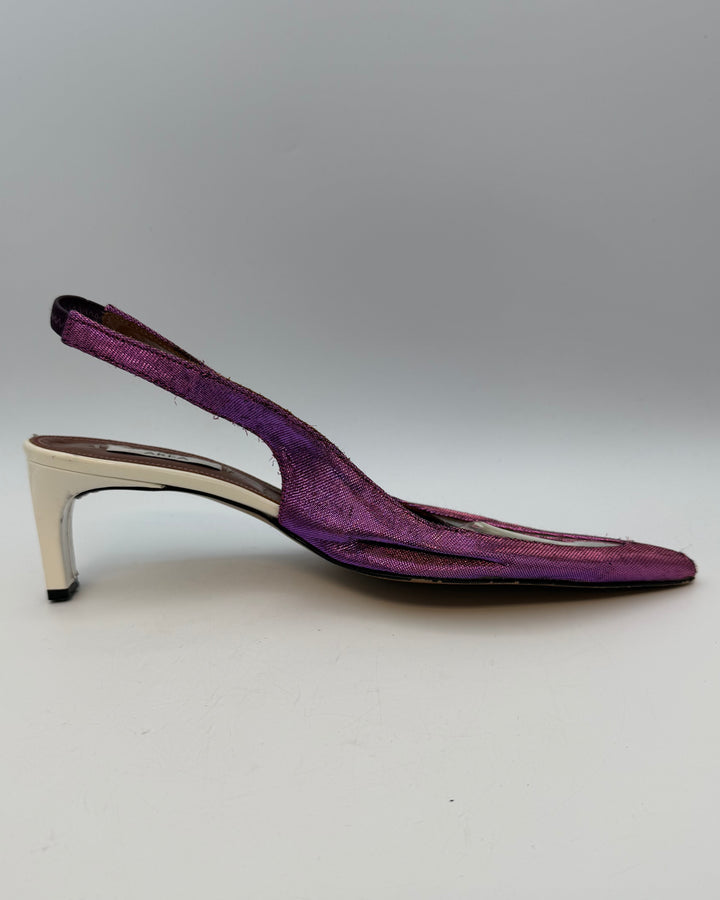 Textured Metallic Pink and White Heels - Size 40