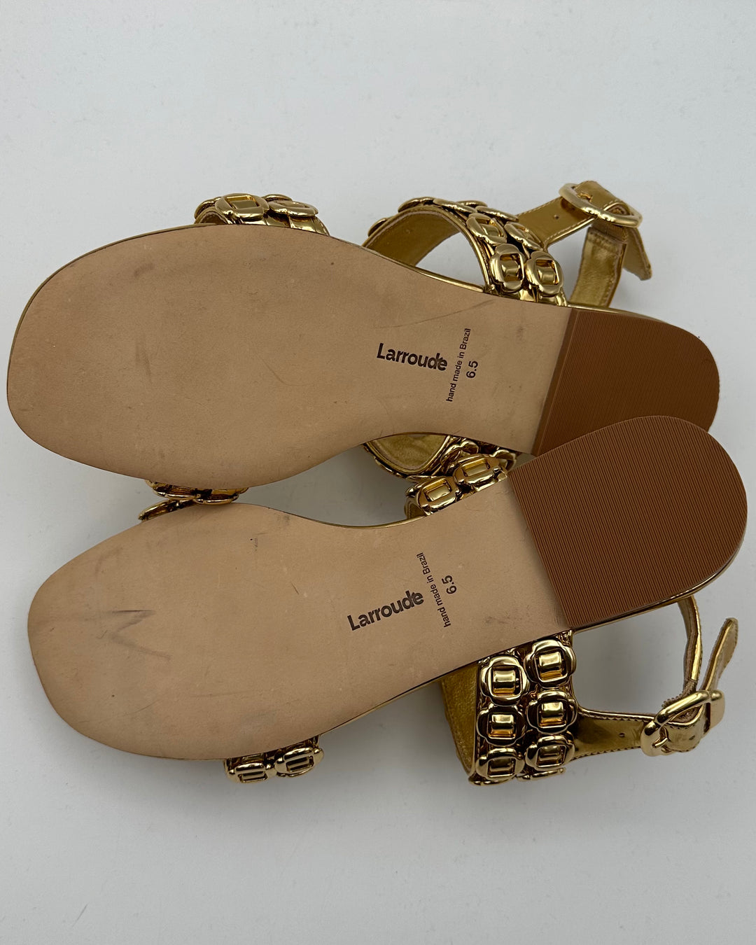 Gold Patent Leather Buckle Flat Sandals - Size 6.5