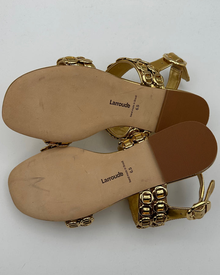 Gold Patent Leather Buckle Flat Sandals - Size 6.5