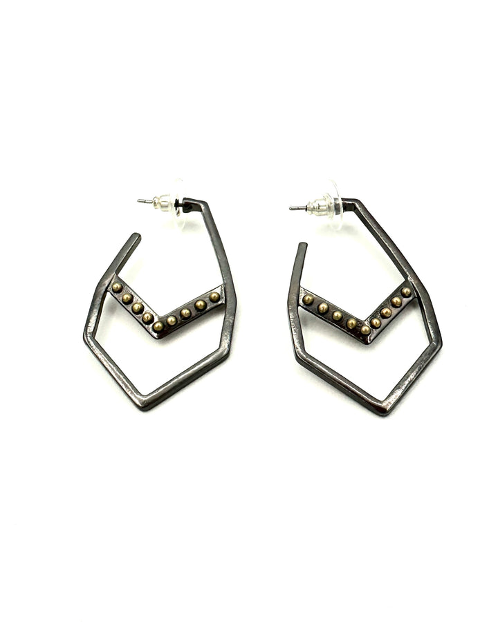 Gunmetal and Gold Geometric Earrings