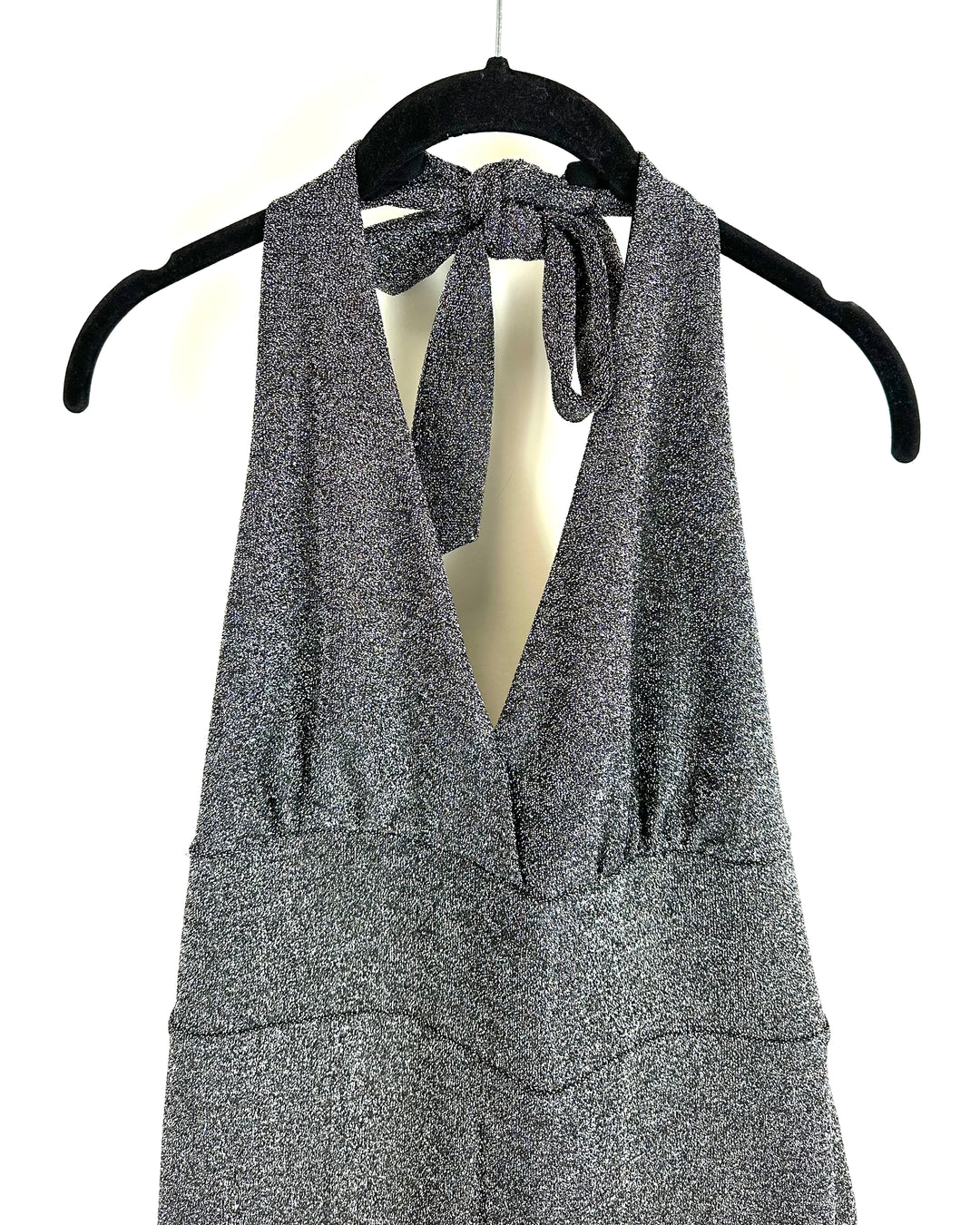 Shimmering Black Metallic Halter Neck Jumpsuit - Small, Medium & Extra Large
